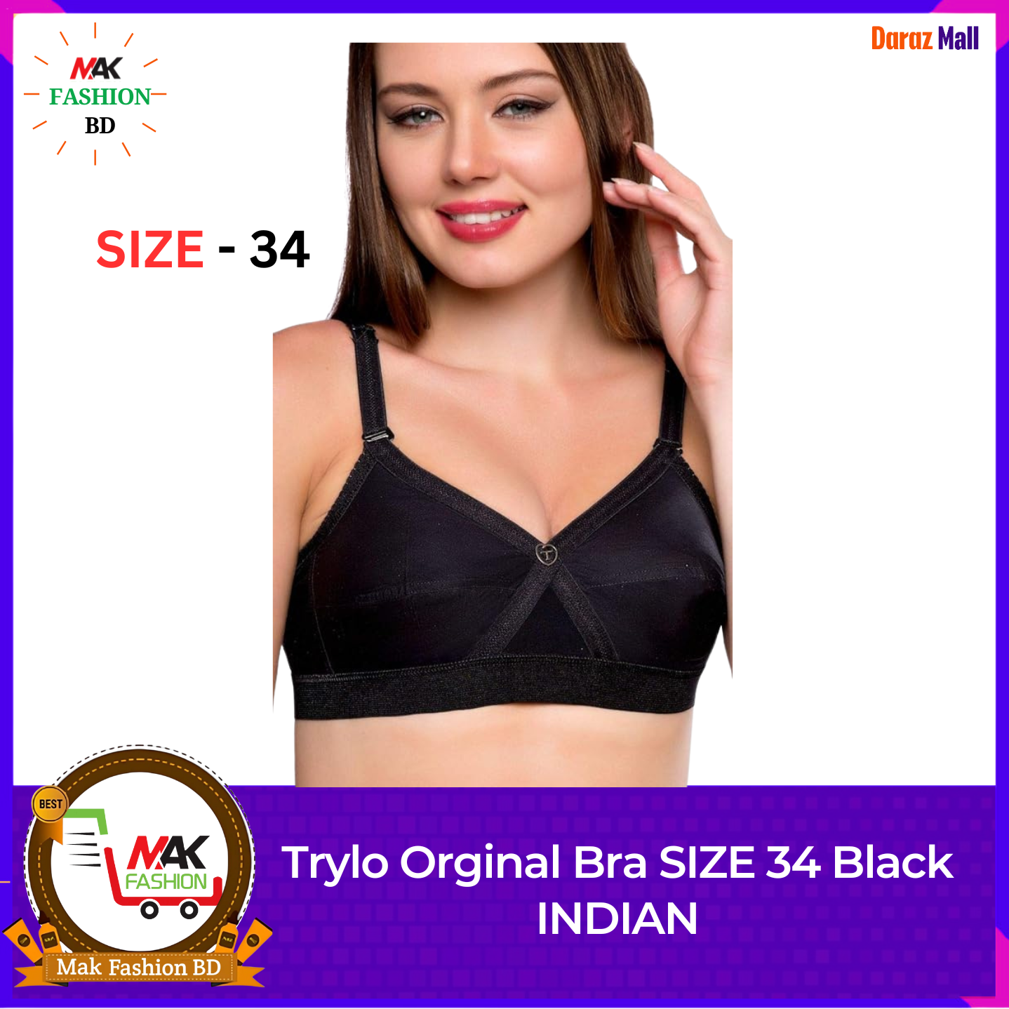Trylo Orginal Bra SIZE 34 Black INDIAN  420792340
